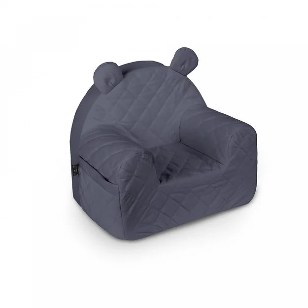 Kinderfauteuil gemaakt van stevige foam en met een zachte velvet hoes in  ecru, beige, blauw, vintage beige.