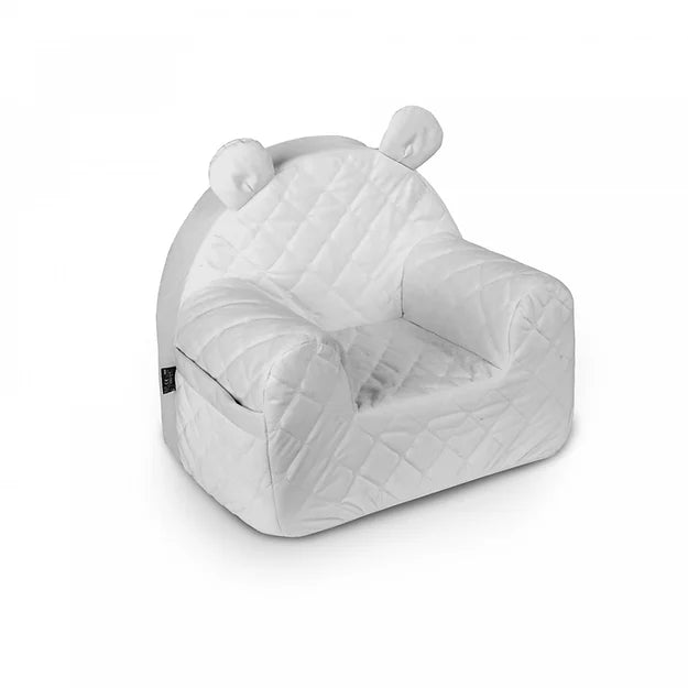 Kinderfauteuil is gemaakt van stevige foam met een zachte velvet hoes in de kleur ecru, grijs, roze, blauw, beige en vintage beige.