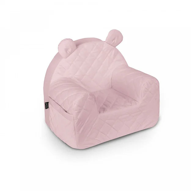 Kinder fauteuil gemaakt van stevig foam met een zachte velvet hoes in de kleur roze, beige, ecru en blauw.