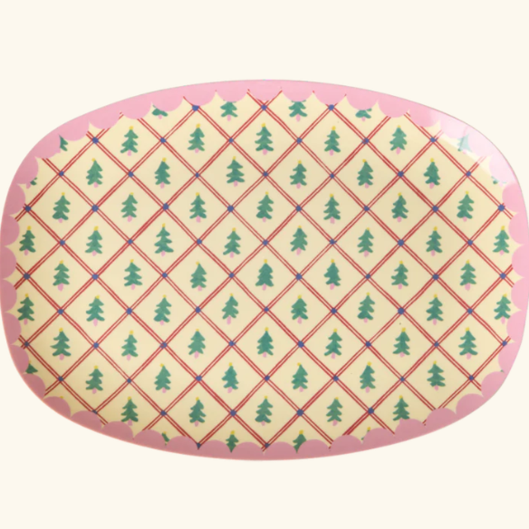Rechthoekig bord van melamine met kerstbomen 