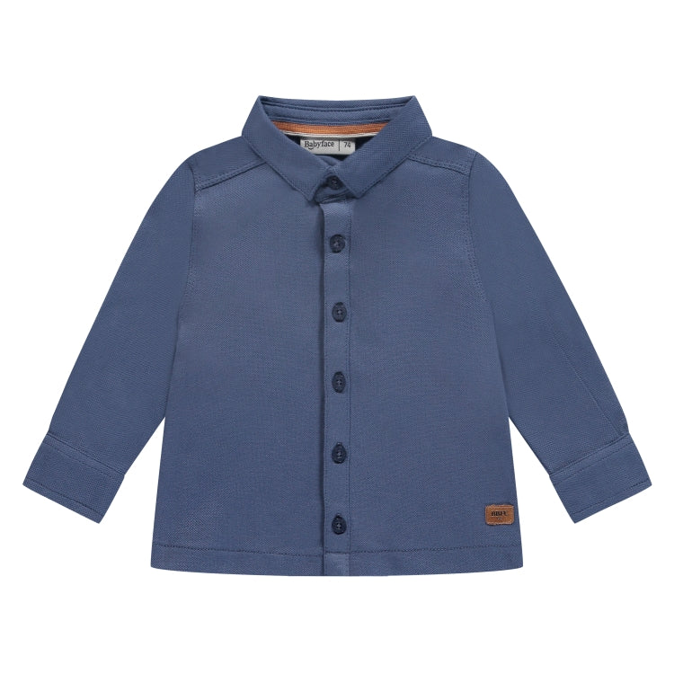Een blauwe baby long sleeve met kraag