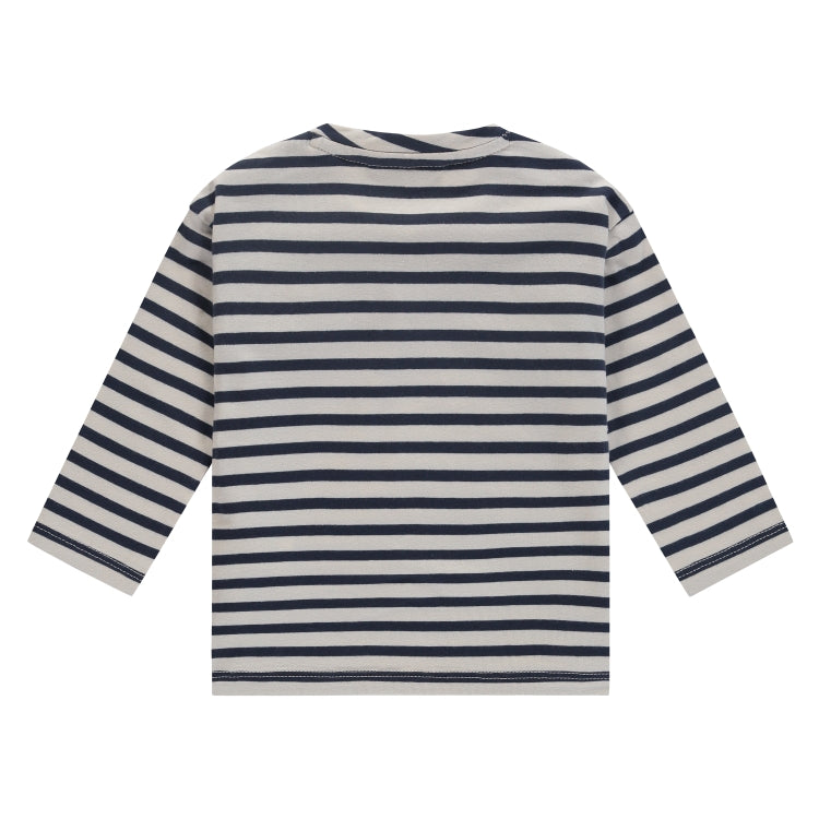Een donkerblauw gestreepte baby longsleeve
