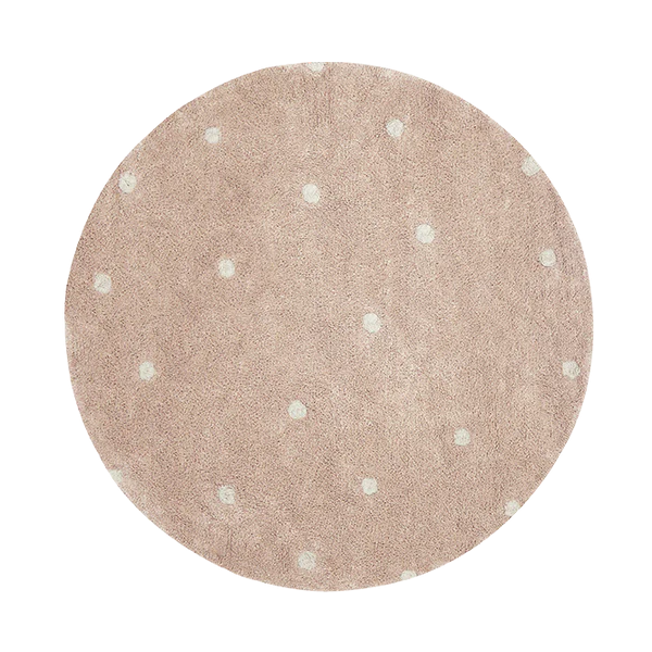 Lorena Canals Machine wasbaar rond vloerkleed Rose met stipjes. 