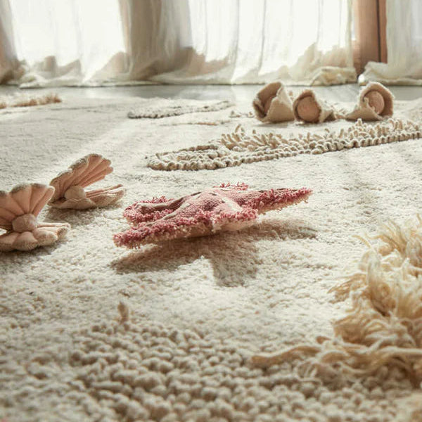 Lorena Canals Vloerkleed machine wasbaar. Formaat: 140x200 Beige en natuurlijke kleuren. Thema: Sealife