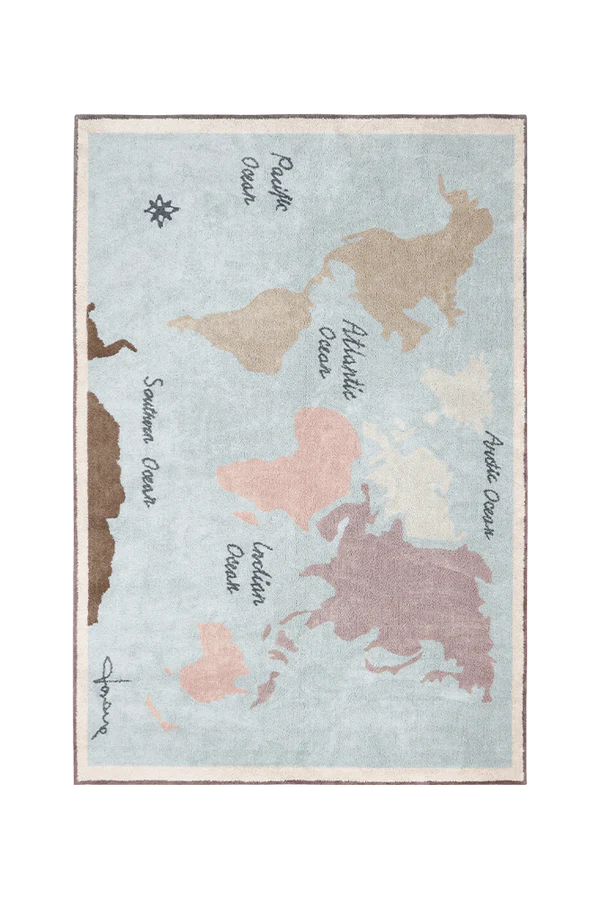 Lorena Canals Machine wasbaar vloerkleed 140x200 Wereldkaart