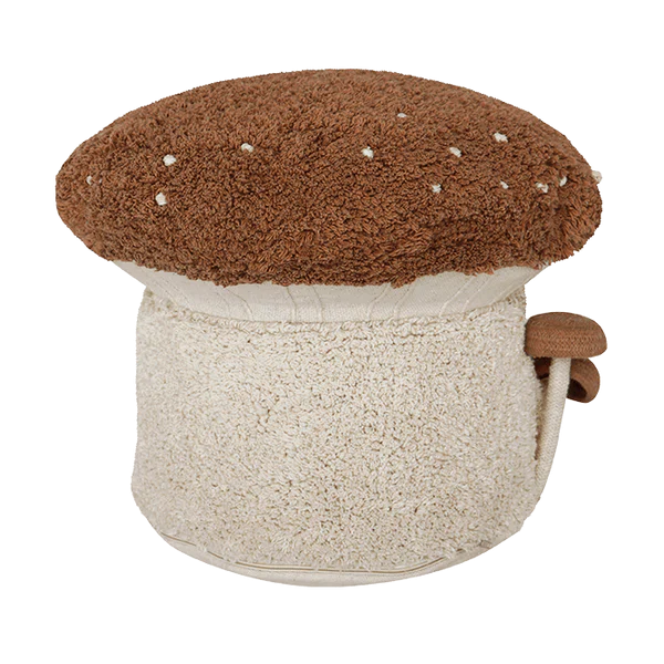 Lorena Canals Poef in de vorm van een paddenstoel in bruin beige tinten.