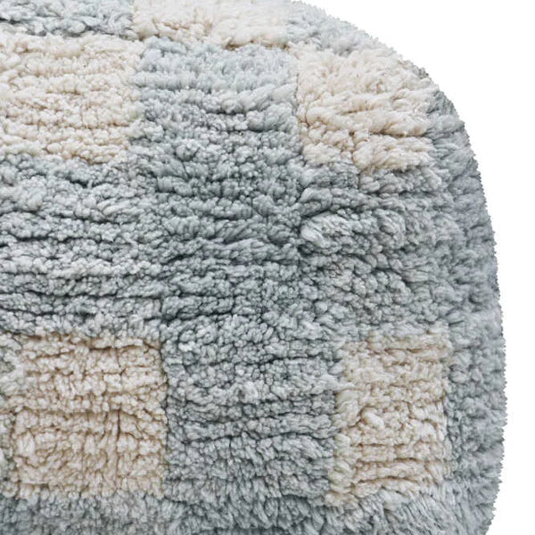 Lorena Canals Poef Vichy Blue Sage. Poef blauw wit geblokt.