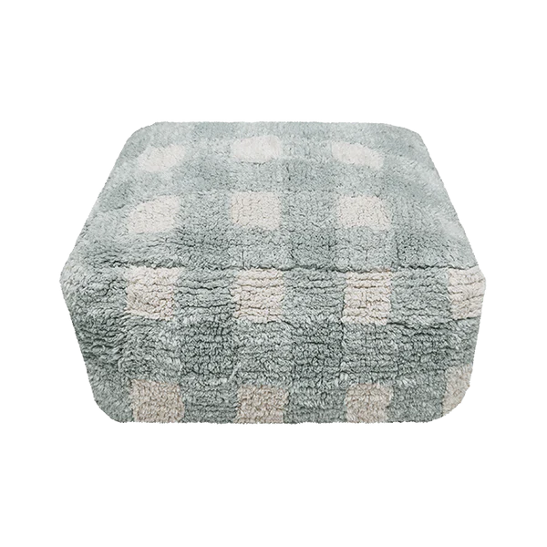 Lorena Canals Poef Vichy Blue Sage. Poef blauw wit geblokt.