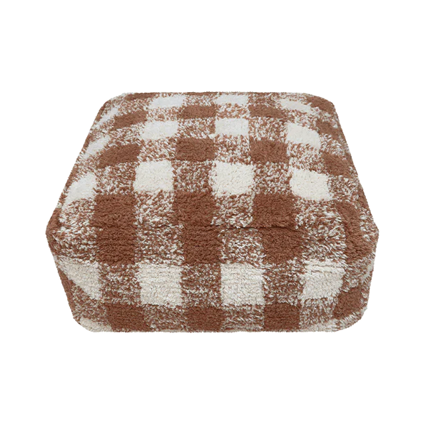 Lorena Canals - Poef - Vichy Toffee. Bruin wit geblokte vierkante poef.