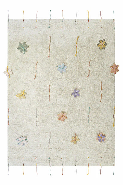 Lorena Canals Machine wasbaar vloerkleed, beige met gekleurde Wildflowers