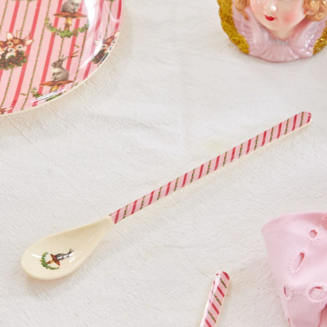 Melamine lepels groot geschikt voor latte macchiato, chocolade melk of babyhapjes in holidayprint.  