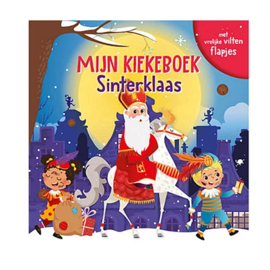 Kiekeboe! Wie of wat zit hier verstopt? Sint is bijna weer in het land en alle schoentjes moeten gevuld worden. Ga jij met de Pieten mee op avontuur en ontdek jij wat er verstopt zit achter de vilten flappen? 