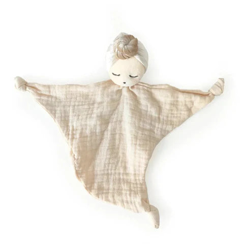 Knuffeldoekje beige, een beige doekje met een hoofdje erop.