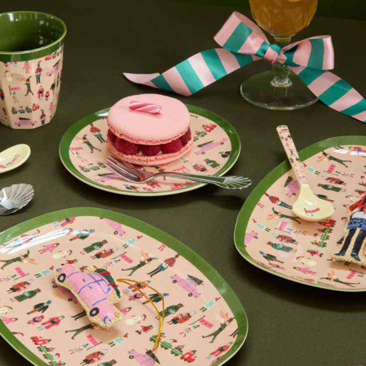 Klein rechthoekig bordje van melamine met kerst, holiday print.