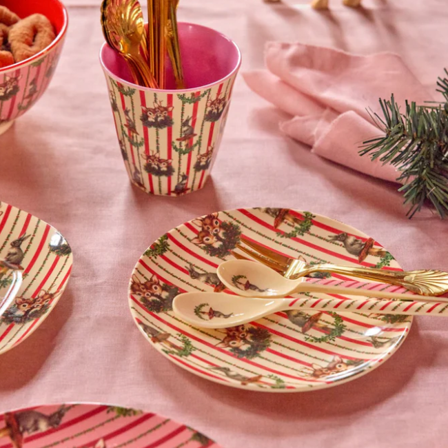 Melamine lepels groot geschikt voor latte macchiato, chocolade melk of babyhapjes in holidayprint.  