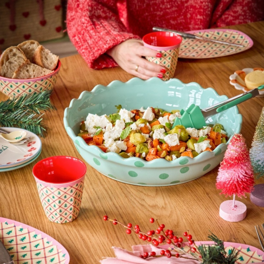 Klein melamine bordje met kerstboompjes.