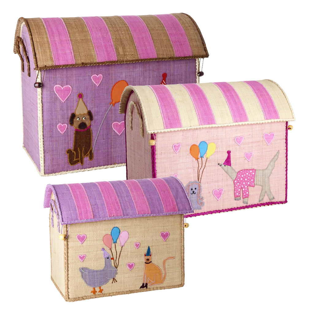 Rice Raffia Opbergmanden Party Pink Small Medium Large formaat