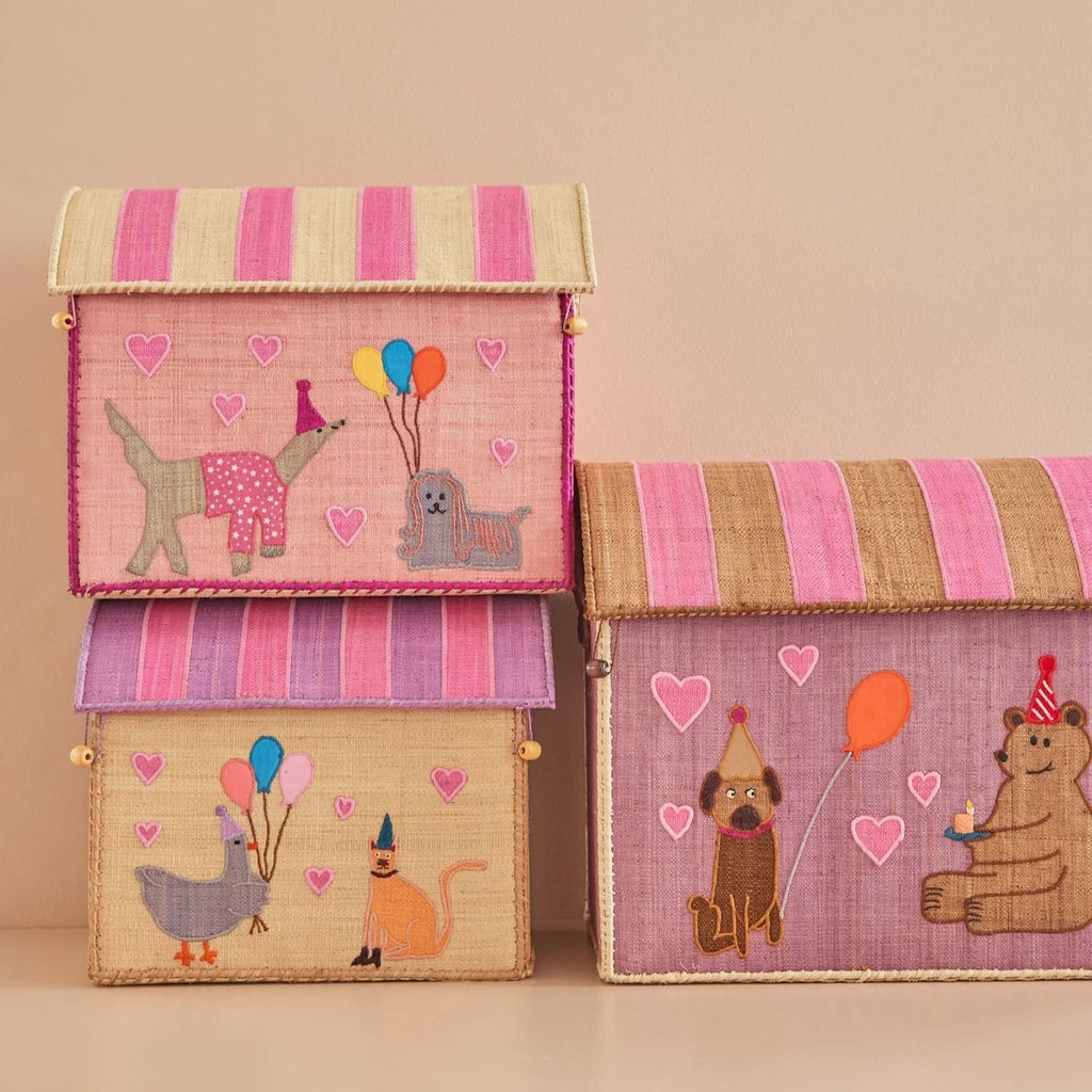 Rice Raffia Opbergmanden Party Pink Small Medium Large formaat
