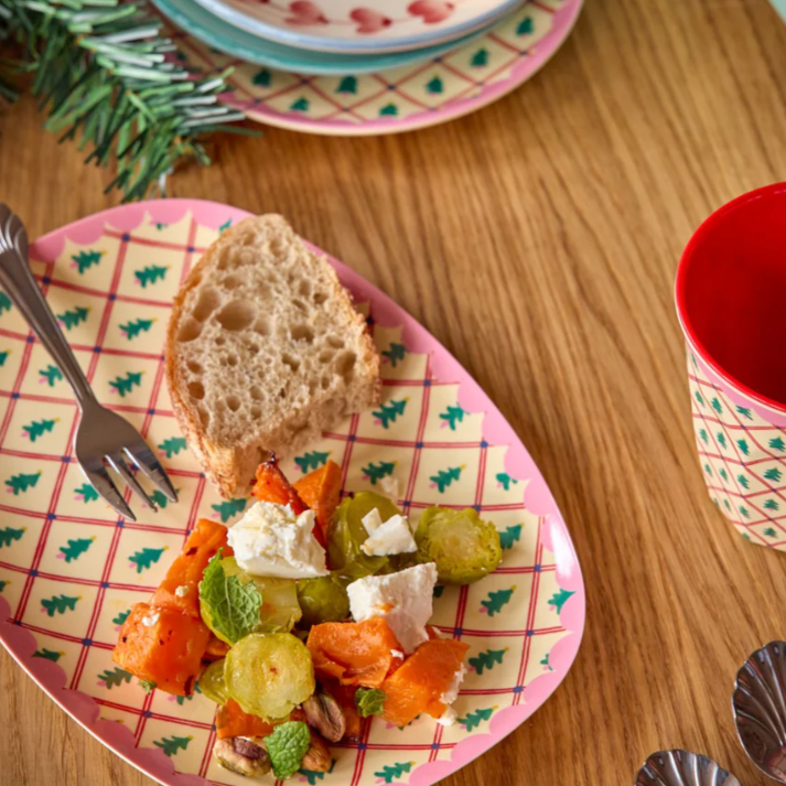 Rechthoekig bord van melamine met kerstbomen 