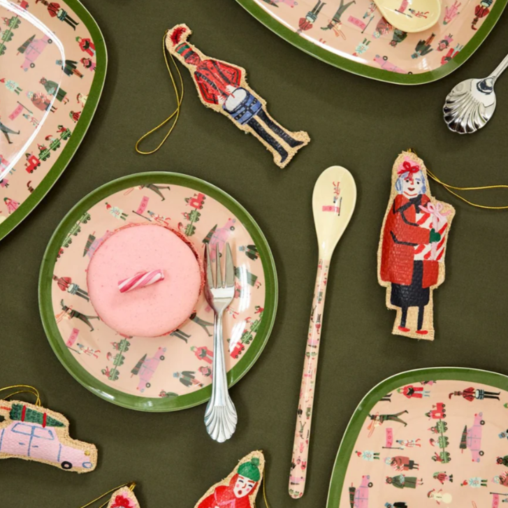 Klein rechthoekig bordje van melamine met kerst, holiday print.
