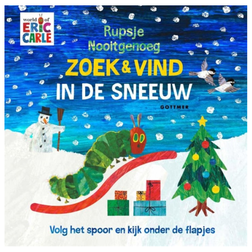 Ga op zoek naar Rupsje Nooitgenoeg in een prachtig winterlandschap in 'Rupsje Nooitgenoeg Zoek & vind - In de sneeuw'. 