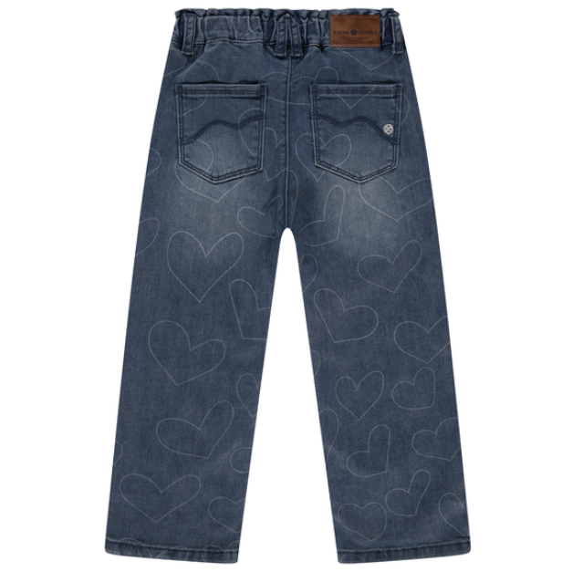Wide leg spijkerbroek in het blauw met hartjes print in de maat 92,98,104,110,116