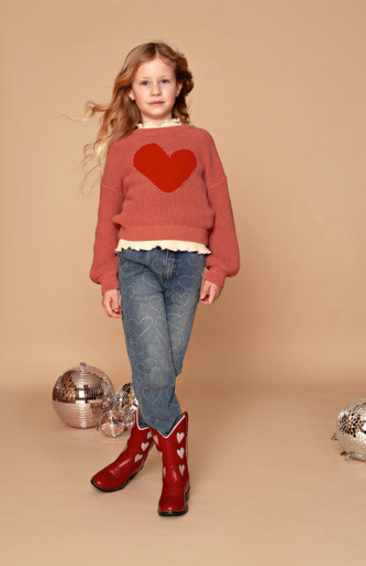 Wide leg spijkerbroek in het blauw met hartjes print in de maat 92,98,104,110,116