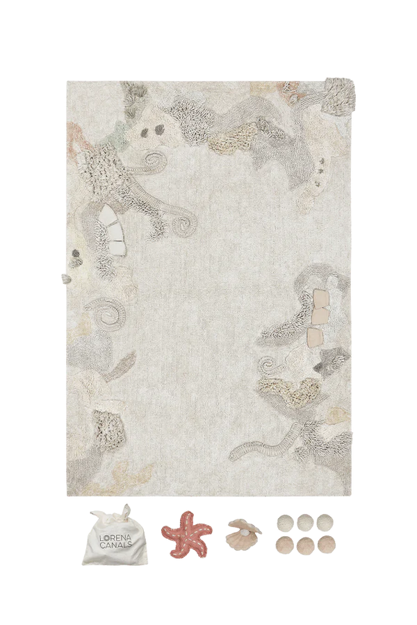 Lorena Canals Vloerkleed machine wasbaar. Formaat: 140x200 Beige en natuurlijke kleuren. Thema: Sealife