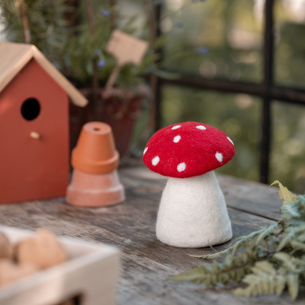 Sjaal met verhaal - paddenstoel - rood met witte stippen - wolvilt