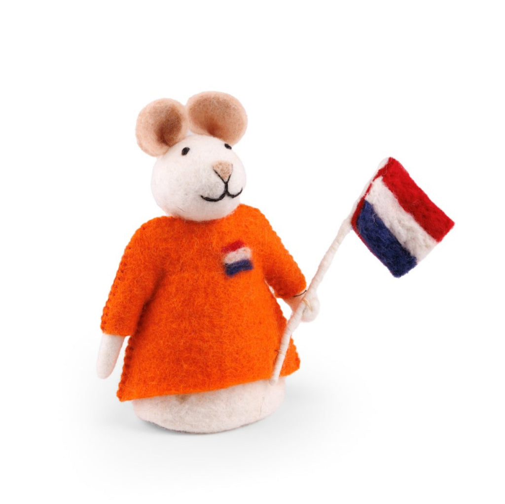 Sjaal met verhaal - Muis - Handpop - Oranje met Nederlandse vlag - Gemaakt van wolvilt.