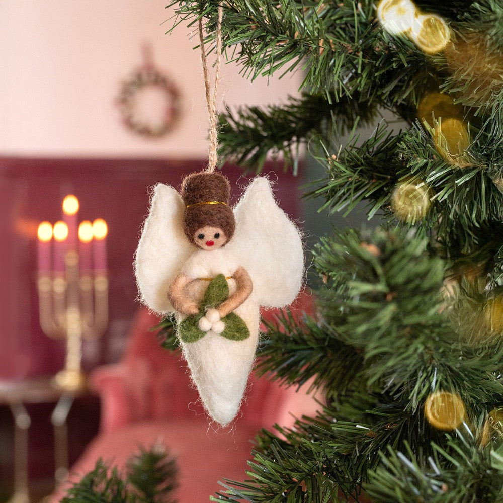 Kerstboomhanger Engeltje wit met Mistletoe
