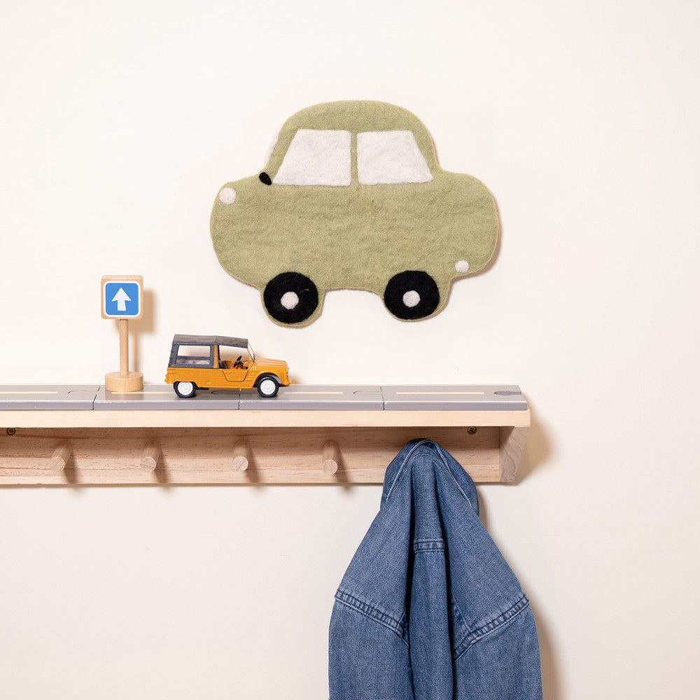Wandhanger Auto Groen gemaakt van wolvilt