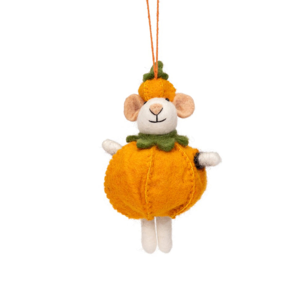 Sjaal met Verhaal Decoratie herfst, muis in pompoenjurkje voor in een tak. 