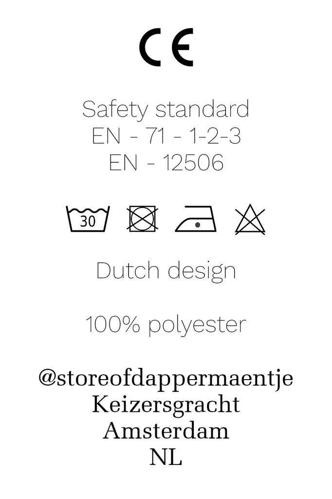 Een maatlabel van een speenknuffeltje