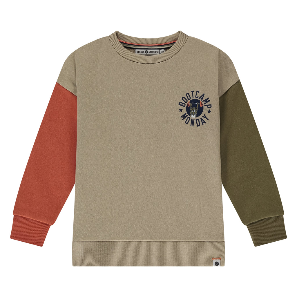 Stains & Stories Boys Sweater Beige Army Orange Maat 92 tot en met 116