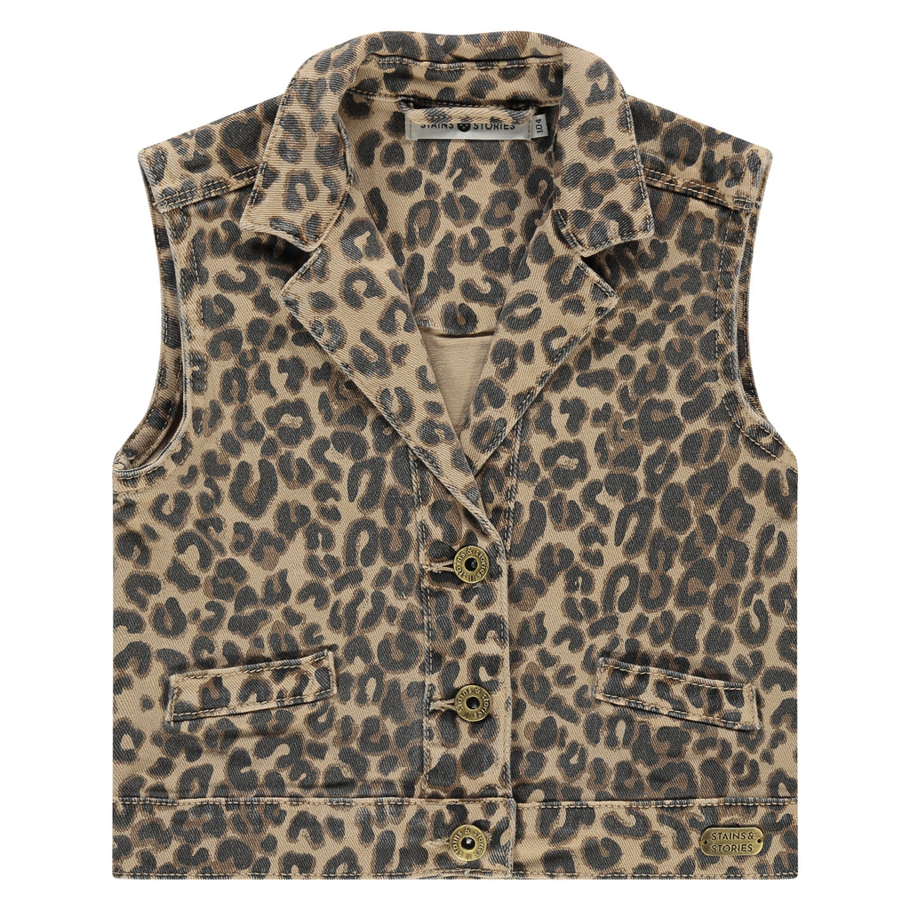 Stains & Stories Girls Gilet Panter Maat 92 tot en met 116