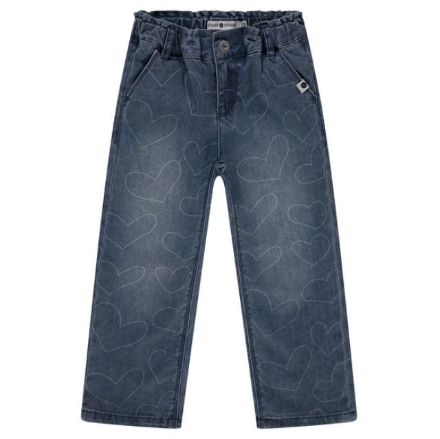 Wide leg spijkerbroek in het blauw met hartjes print in de maat 92,98,104,110,116