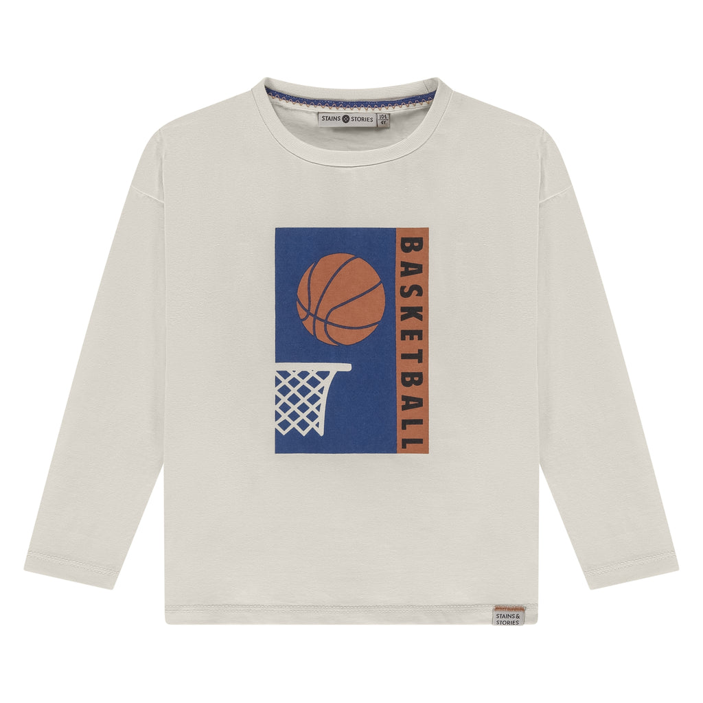 Stains & Stories Long Sleeve Boys Offwhite met basketbal print in maat 92,98,104,110,116