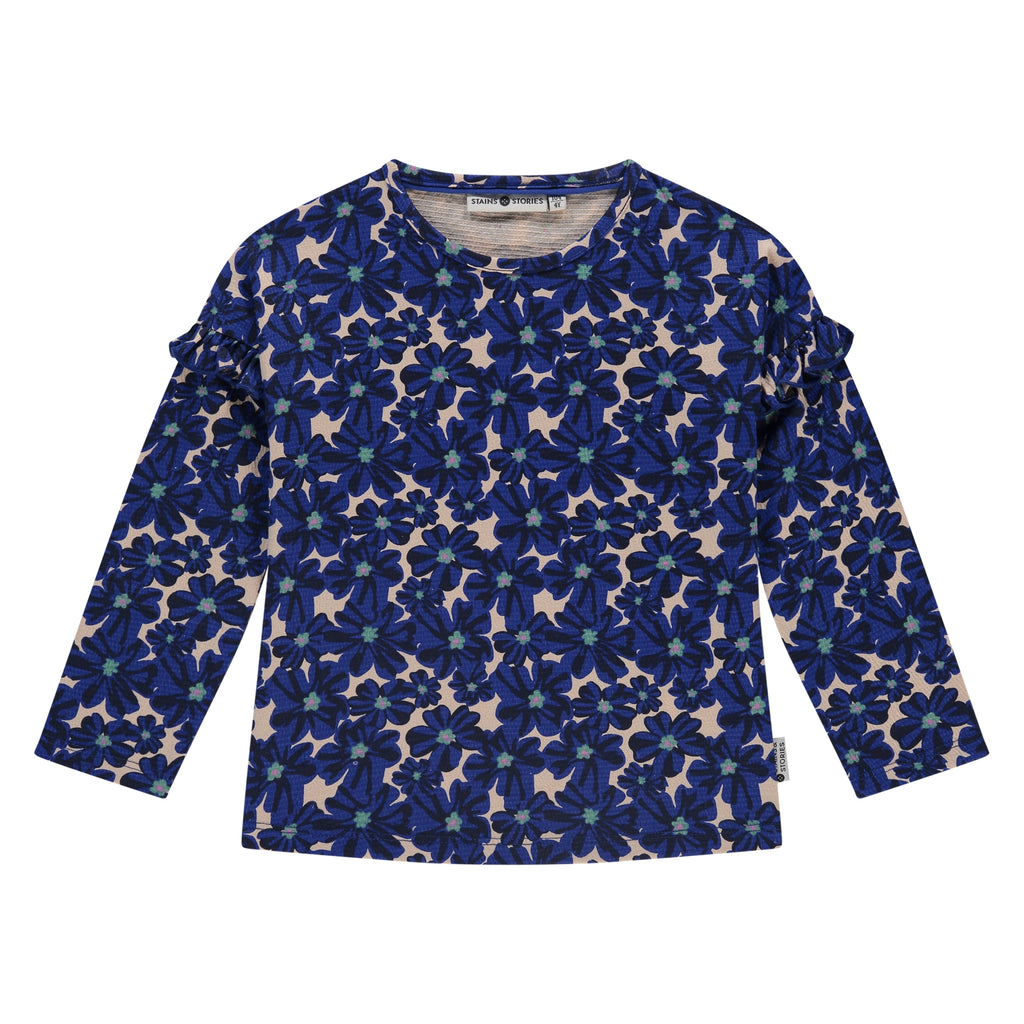 Stains & Stories girls t-shirt long sleeve cobalt verkrijgbaar in maat 92 tot en met 116