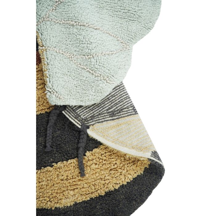 Lorena Canals Machine wasbaar vloerkleed in de vorm van een bij. Formaat 115x150. Geel, zwart en witte kleuren.