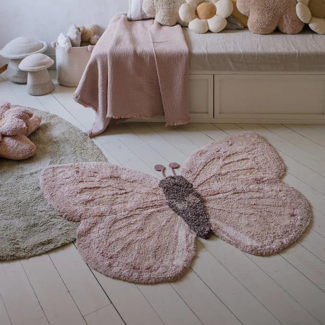 Lorena Canals Machine wasbaar Vloerkleed in de vorm van een roze vlinder