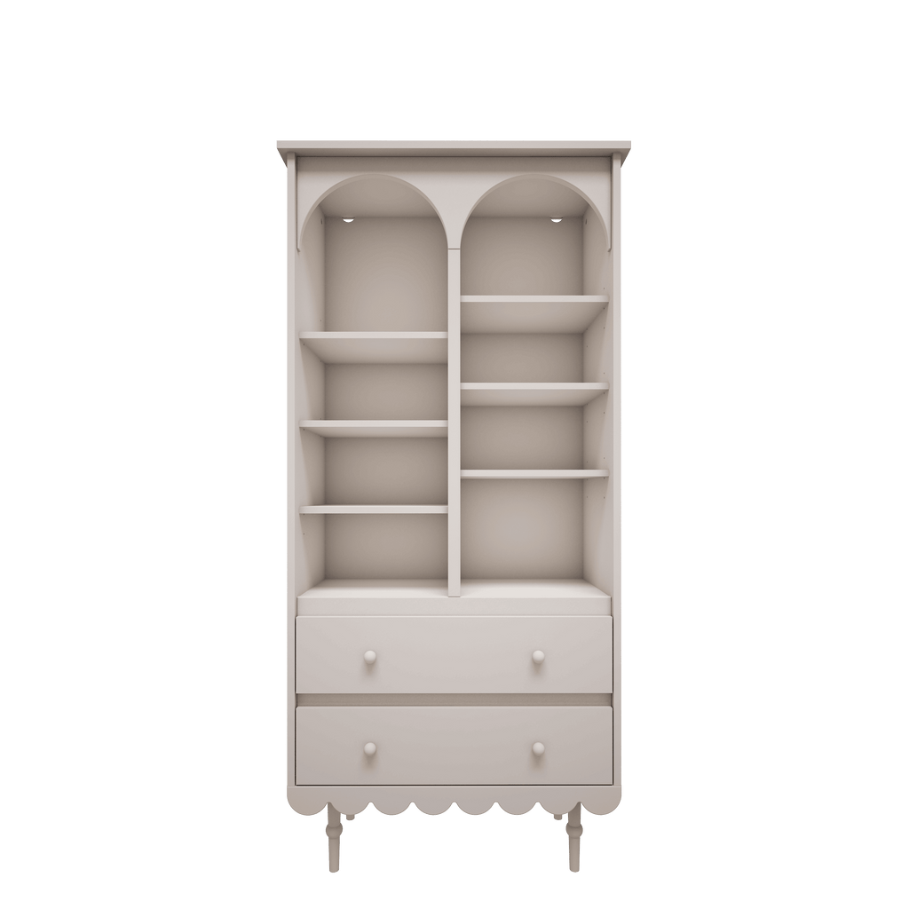 Een witte retro boekenkast