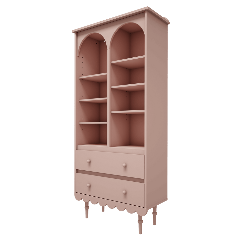 Een oude roze boekenkast