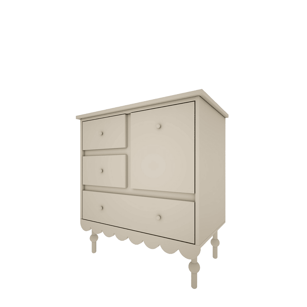 Een olijfkleurige retro commode
