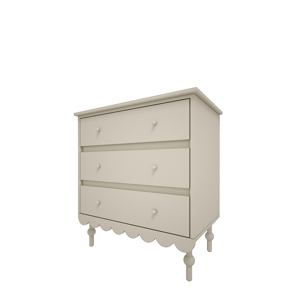 Een olijfkleurige commode 