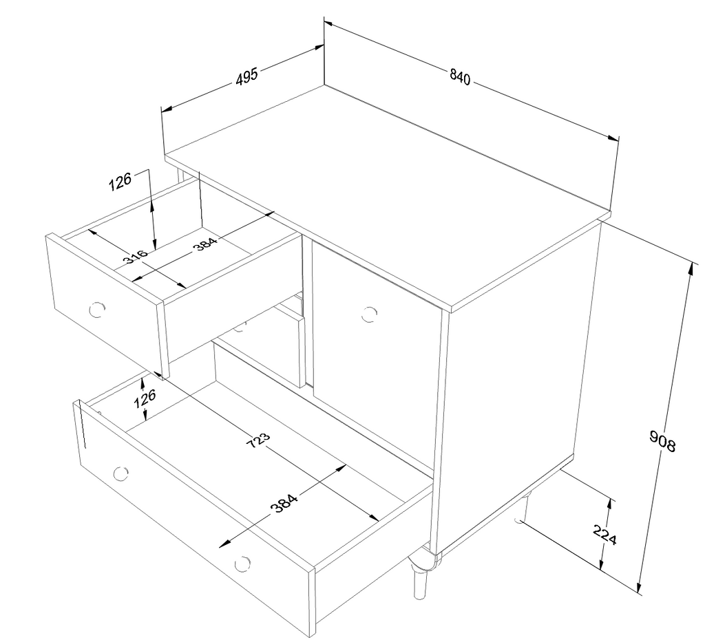 Een commode met afmetingen