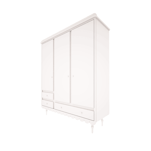 Een witte kledingkast met 3 deuren in retrostijl 