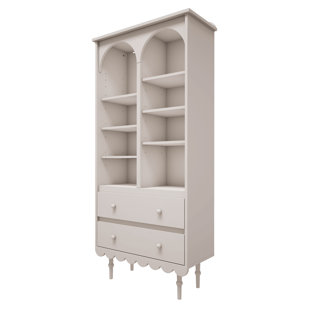 Een witte boekenkast in retrostijl 