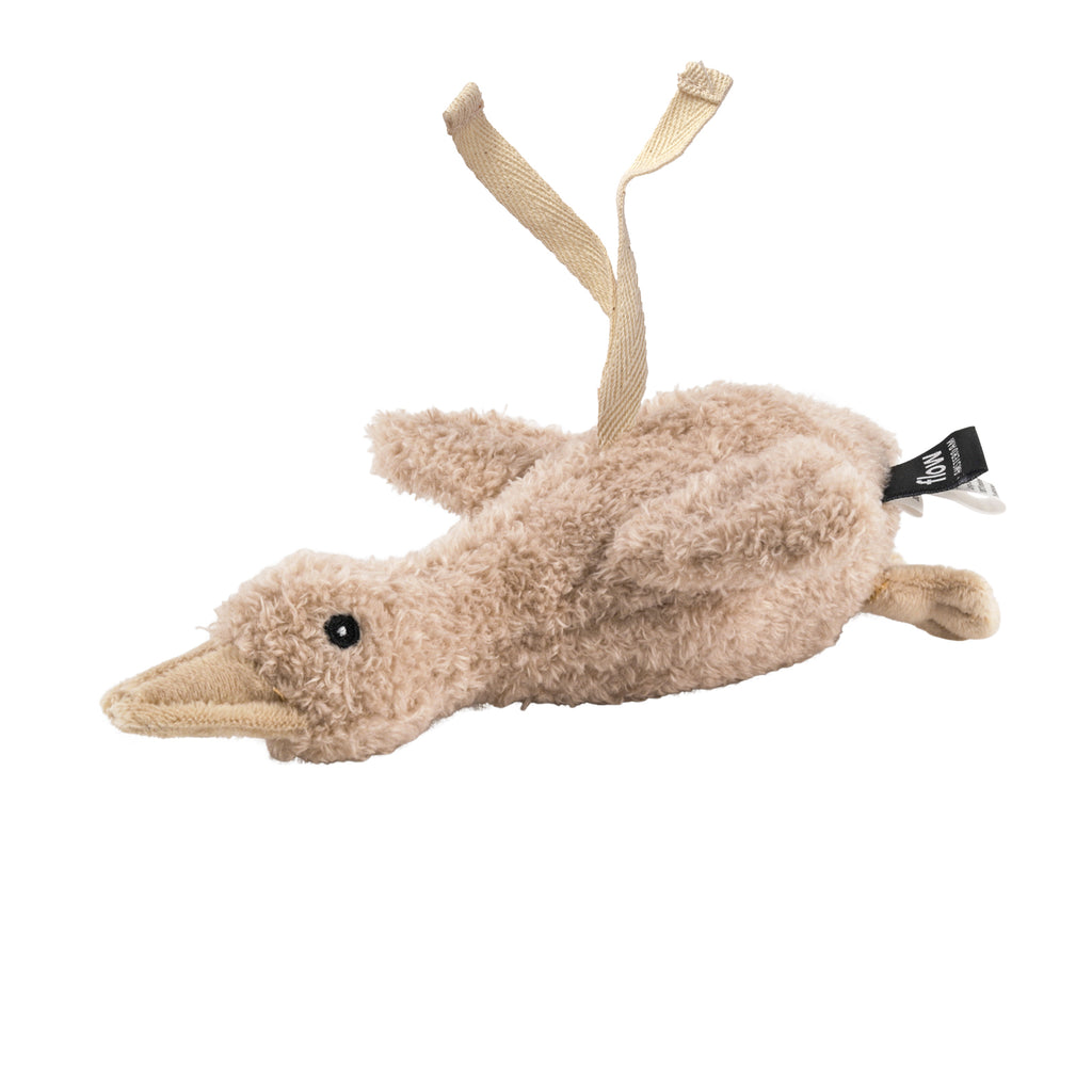 Flow Amsterdam baby knuffeltje voor onderweg met hartslag. In het beige en grijs. 