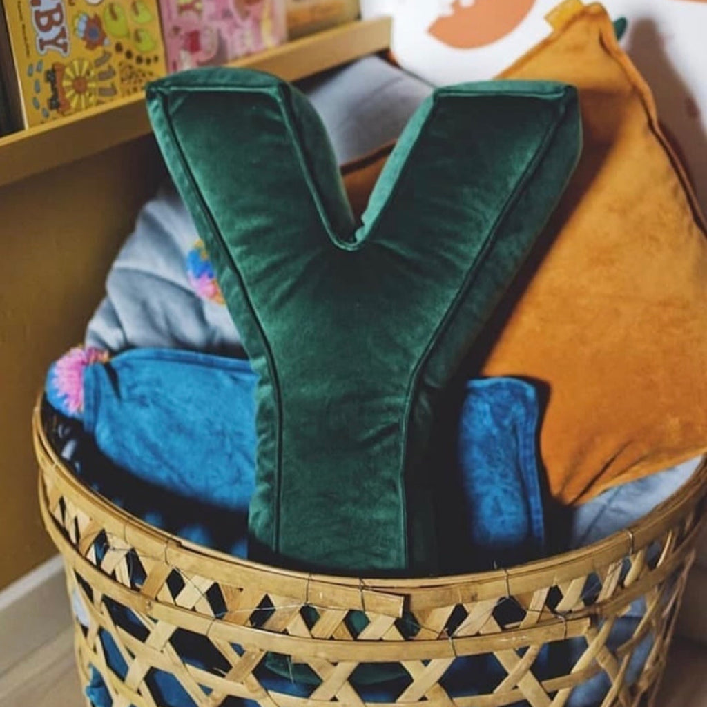 Letterkussen, decoratie, velvet, in verschillende kleuren.